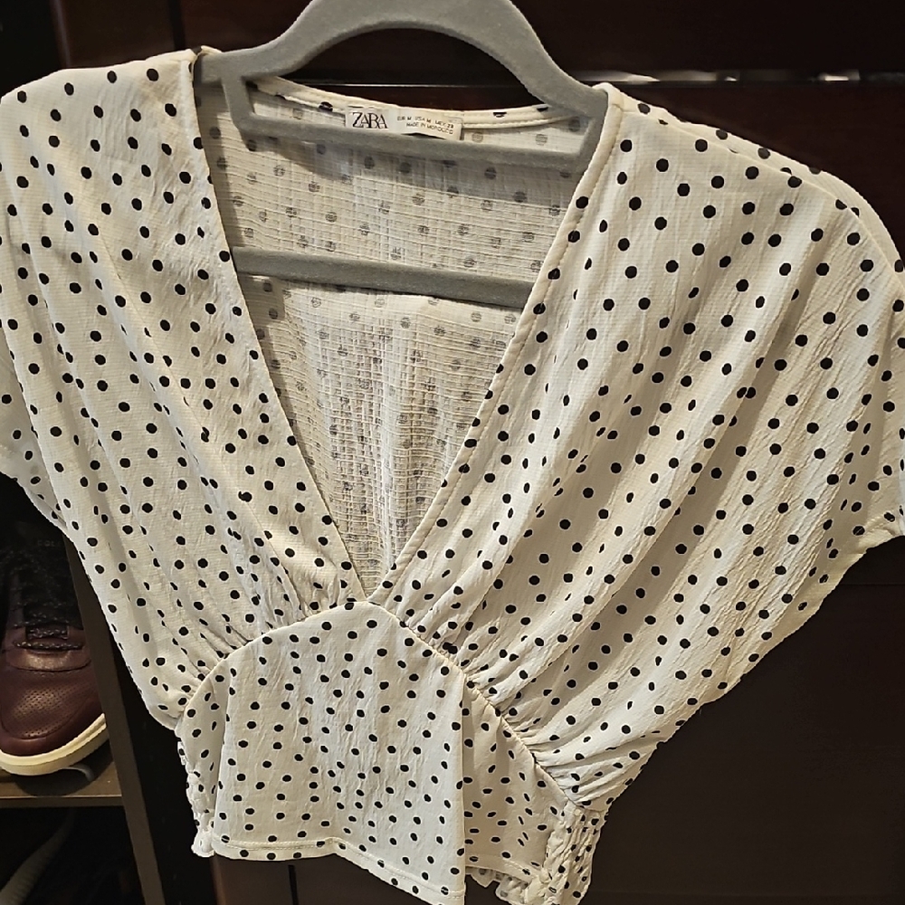 Zara Black and White Polka Dot Blouse